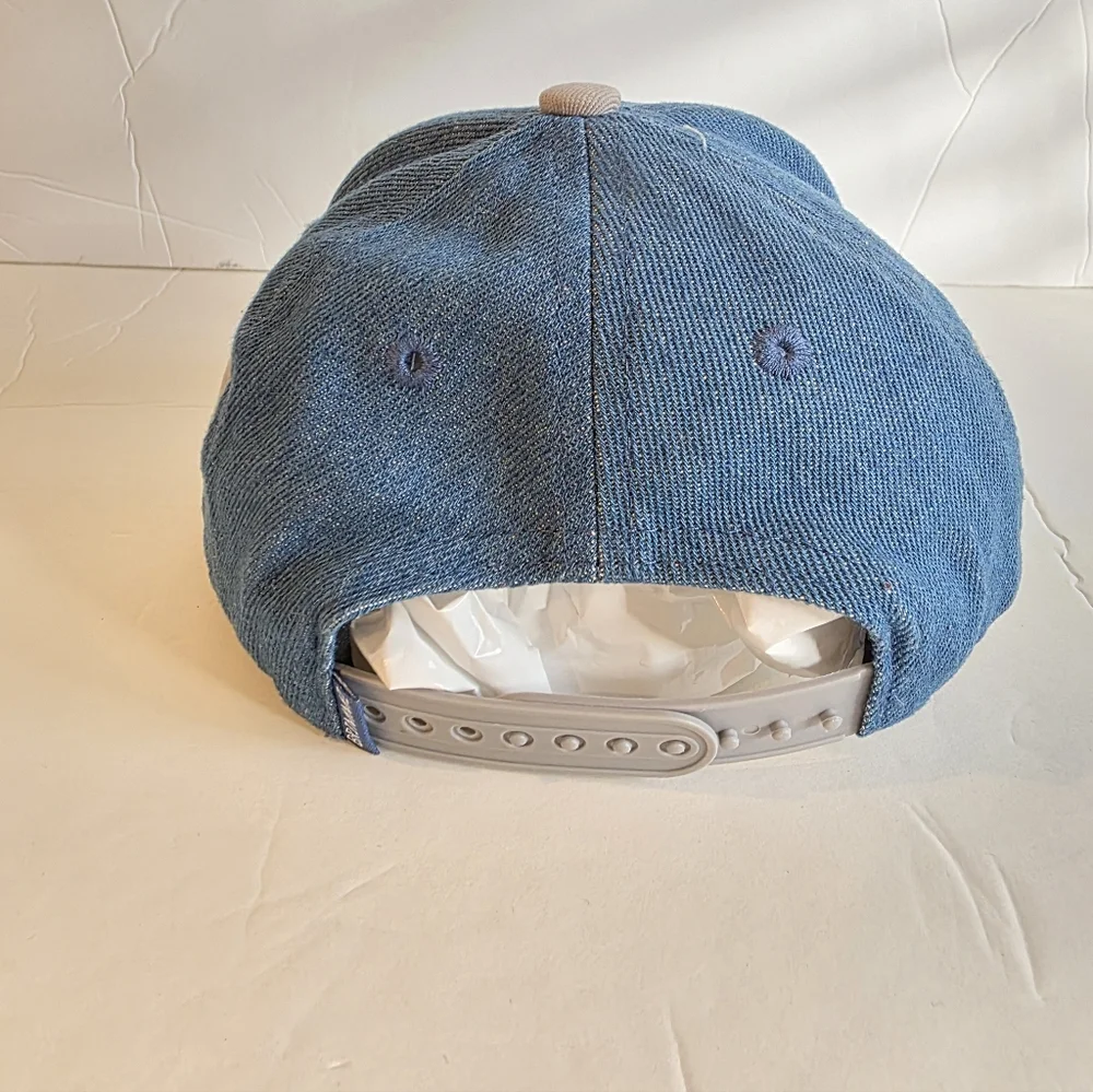 Brimmz Trucker Hat snap back Denim Chambray black Blue White Stripe XS